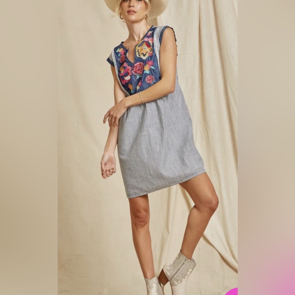 Embroidered Boho Floral Embroidered Dress| Andree by Unit Size Large